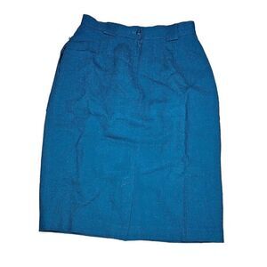 Vintage 60s Paul Stanley Pencil Skirt Womens M Wool Teal Blue Green Wiggle
